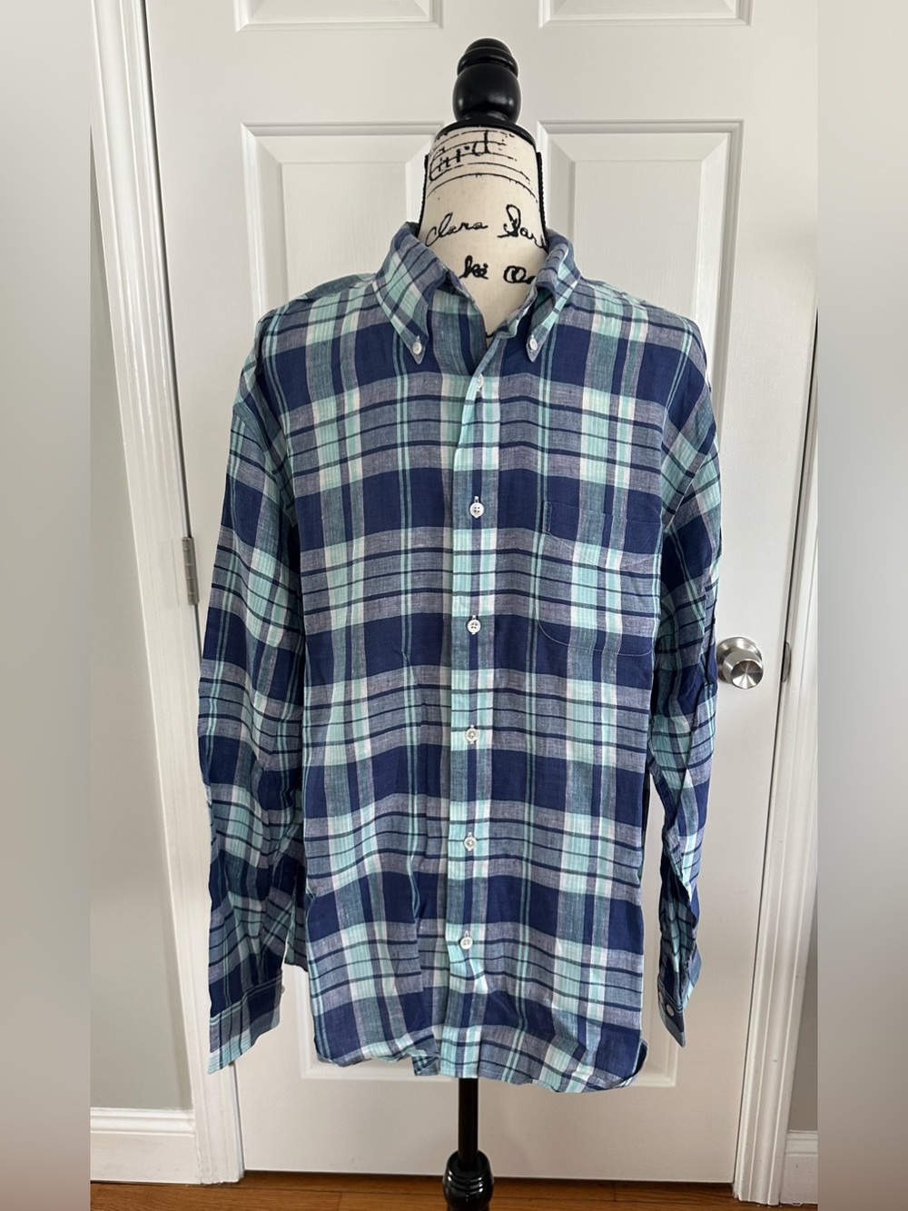 Brooks Brothers Linen Men's Regent XL Long Sleeve Button Down Blue Linen Shirt
